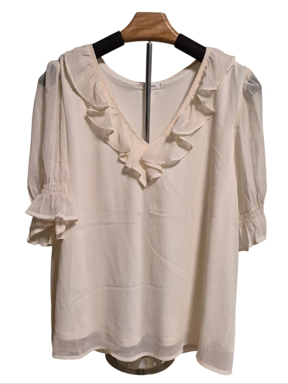 Maurices Semi-Sheer Cream V-Neck Blouse - Size Large